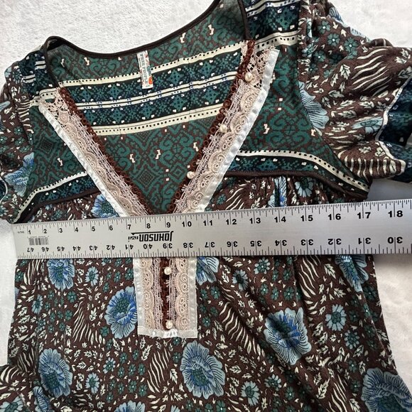 Free People Womens Sweet Poland Tunic Top Small Floral V-Neck Boho Long Sleeve - Picture 7 of 8